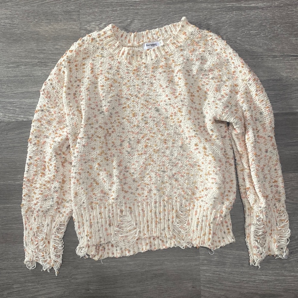 Multi colored sweater with fraying